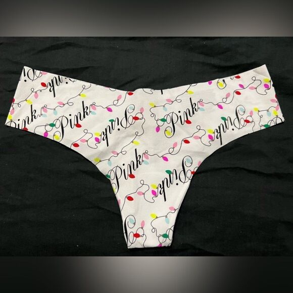 NWT- VICTORIA’S SECRET PINK 
NO-SHOW THONG PANTY- CHRISTMAS LIGHTS-SIZE XS - Picture 6 of 7